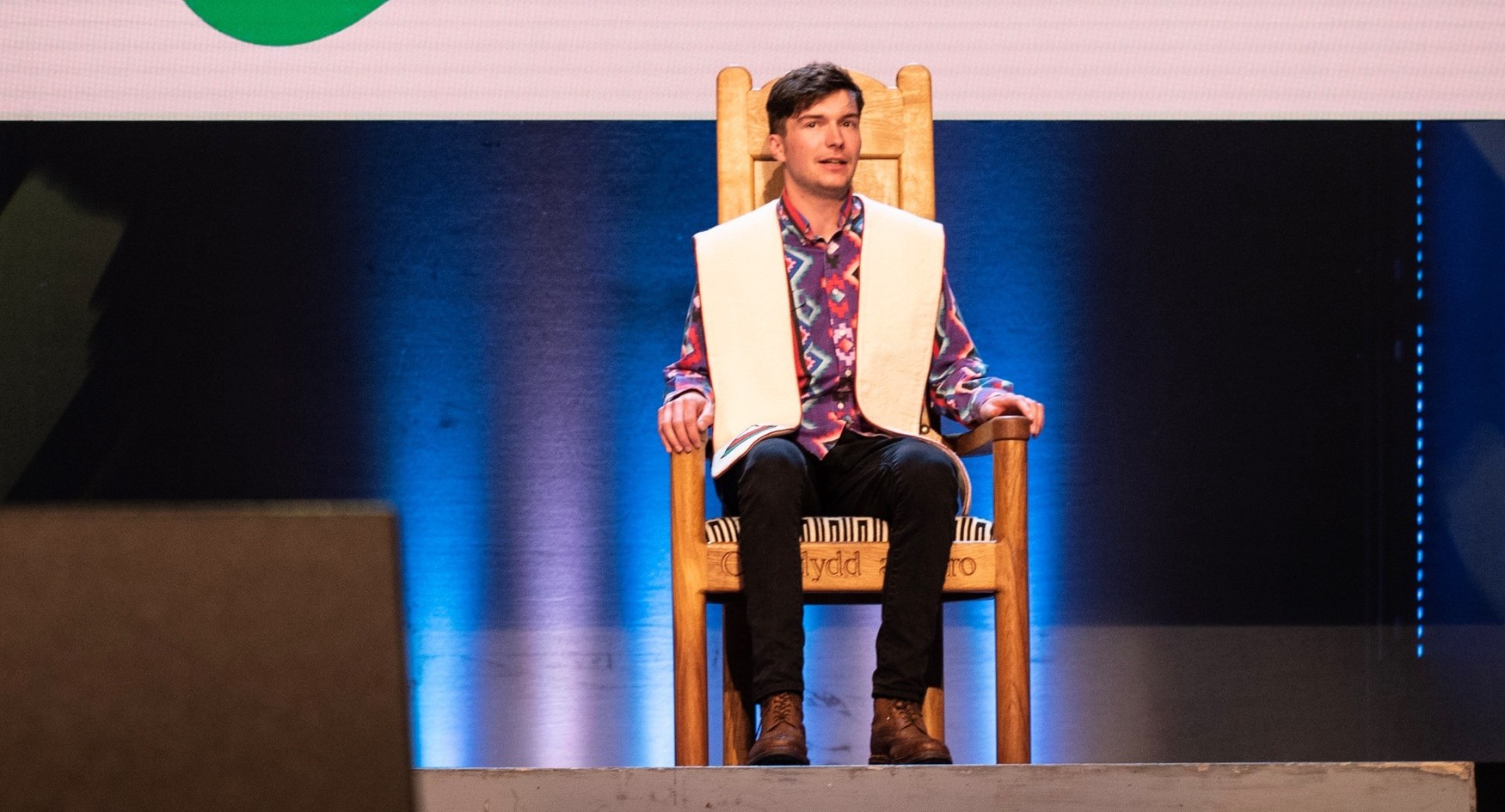 Iestyn Tyne, winner of the 2019 Urdd Eisteddfod chair.