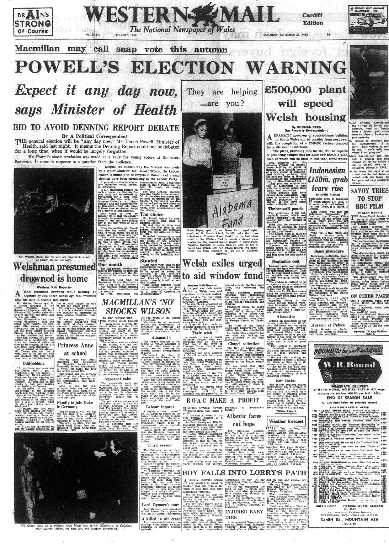 Hanes y 'Wales Window' yn y Western Mail yn 1963